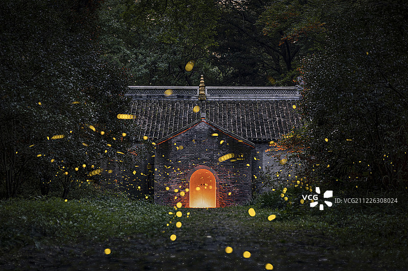 志公殿萤火虫光影图片素材