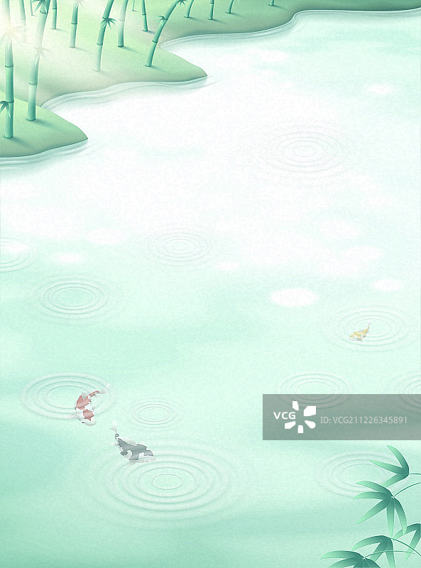 清幽池塘与竹林图片素材