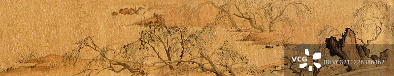 金底水墨山水画风景插图图片素材