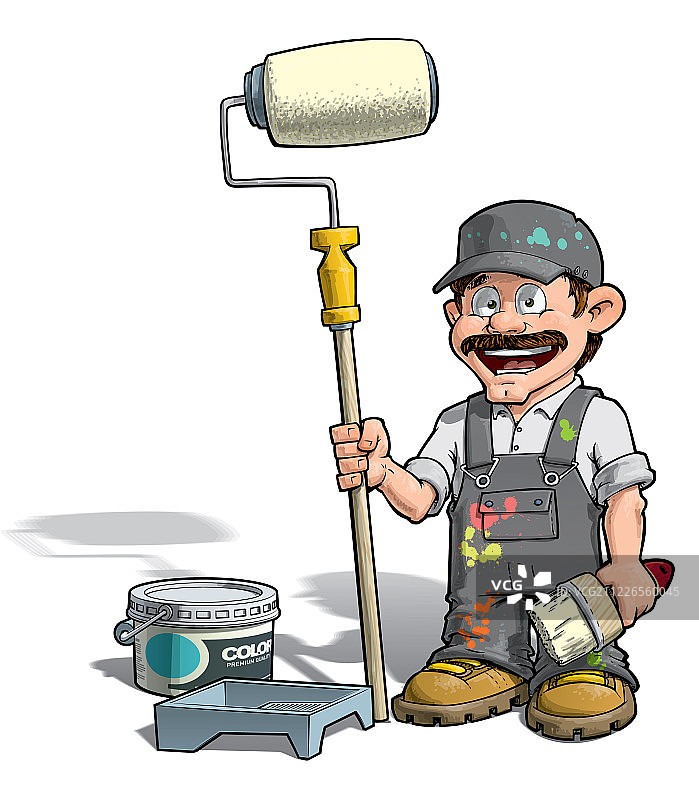 穿着灰色制服的杂工油漆工图片素材