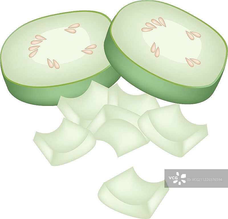 新鲜切片和切碎的冬瓜图片素材