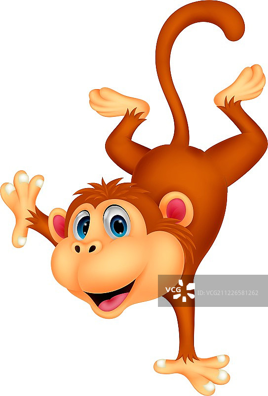 可爱的猴子卡通形象站立图片素材