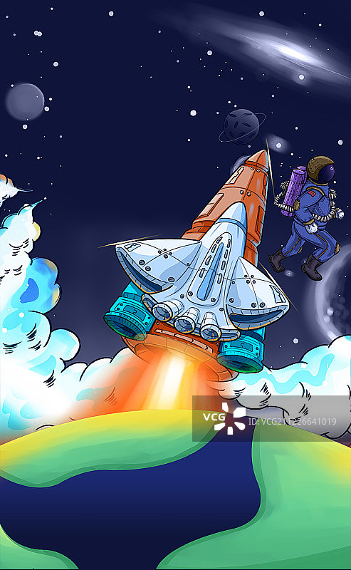 火箭升空雨中探索场景插画图片素材
