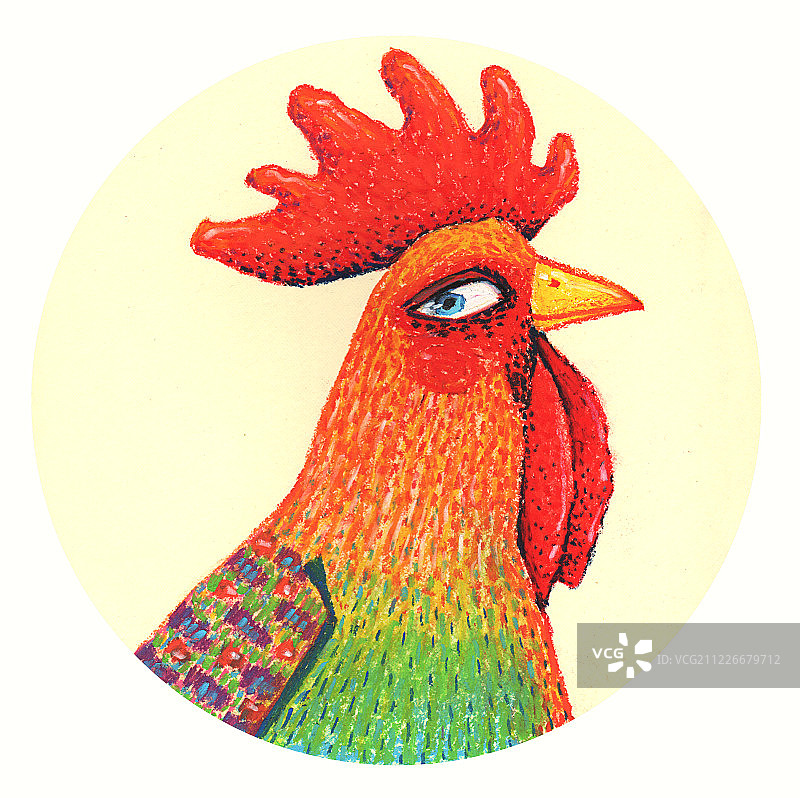 油画棒动物插画作品-漂亮的公鸡图片素材