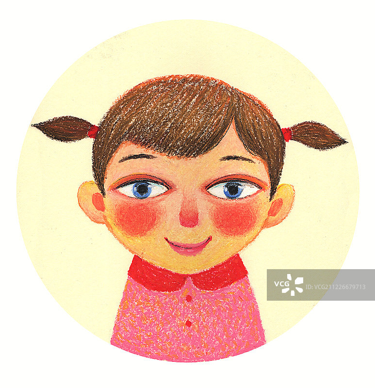 油画棒儿童插画作品-可爱的小女孩图片素材
