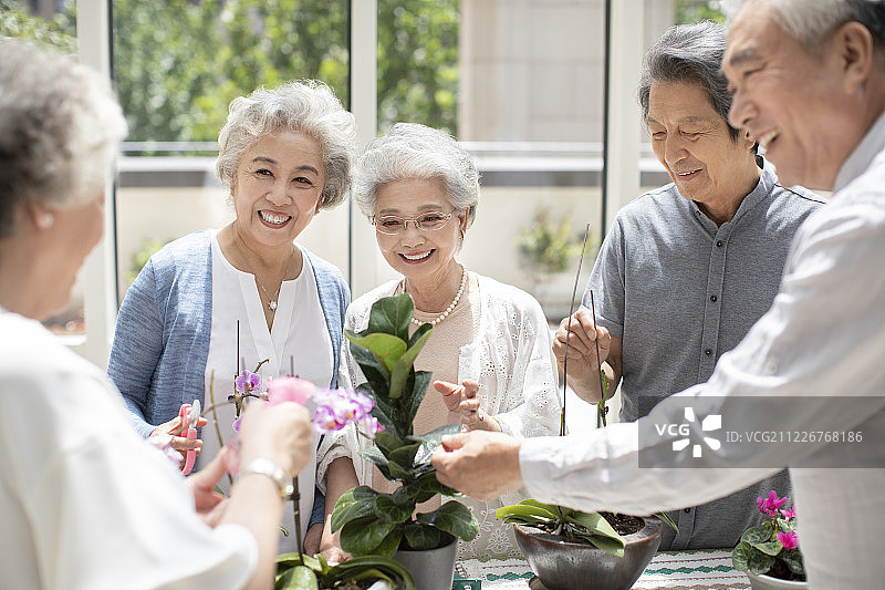 老年人在养老院种花图片素材