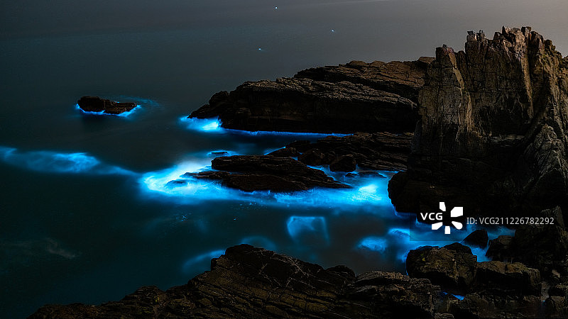 星空下的蓝眼泪荧光海奇观图片素材