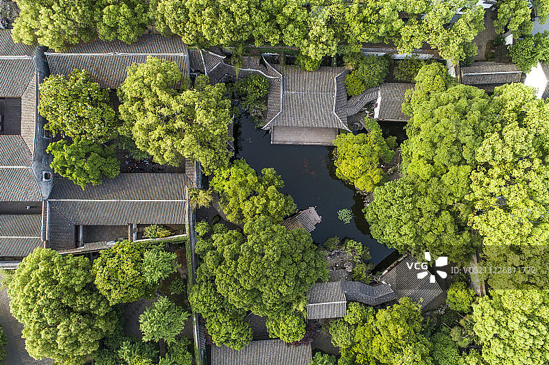 江南水乡 苏州 同里古镇 退思园 航拍图片素材
