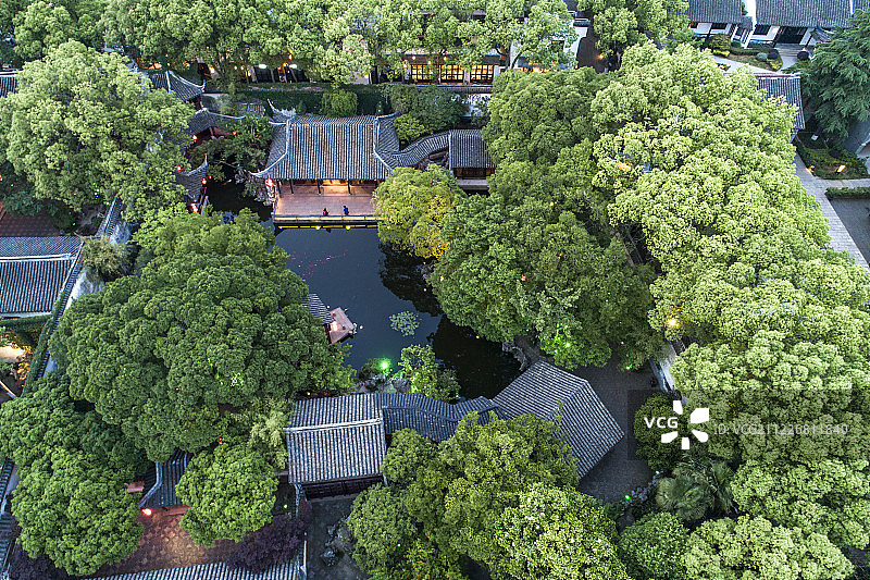 江南水乡 苏州 同里古镇 退思园 航拍图片素材