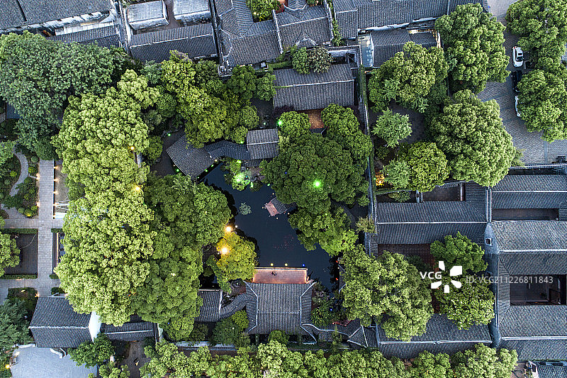 江南水乡 苏州 同里古镇 退思园 航拍图片素材