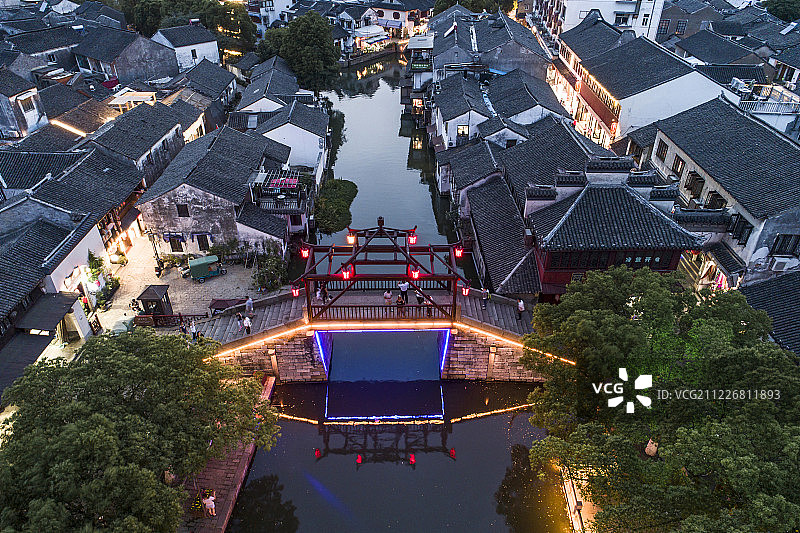 江南水乡 苏州 同里古镇 泰来桥 航拍图片素材