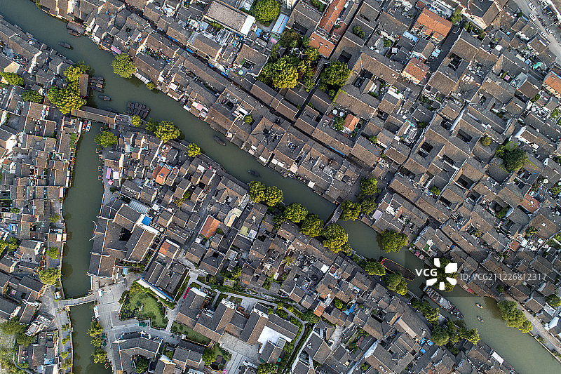 江南水乡 嘉兴 西塘古镇 航拍图片素材