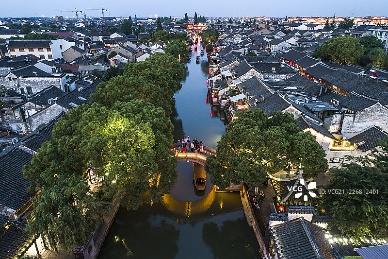 江南水乡 嘉兴 西塘古镇 航拍图片素材