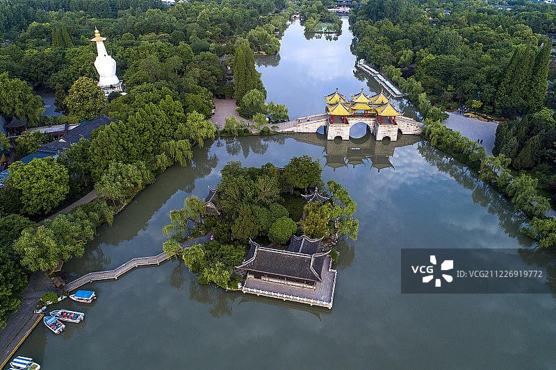 扬州 瘦西湖风景区 五亭桥 航拍图片素材