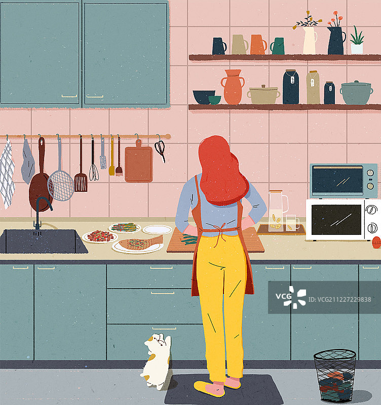 一个人在厨房做饭图片素材