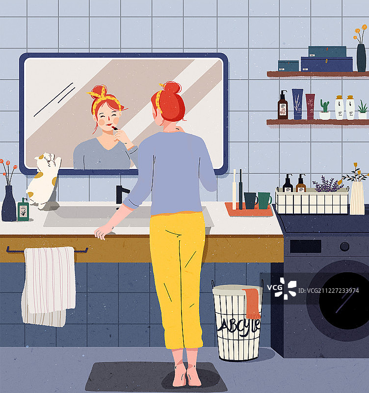 镜子前面化妆的女孩图片素材