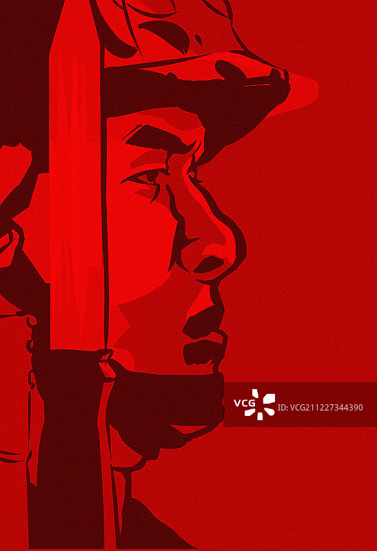 军人红色剪影插画图片素材