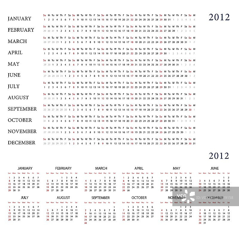 2012年日历模板图片素材