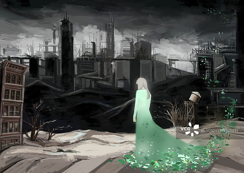 废墟和绿图片素材