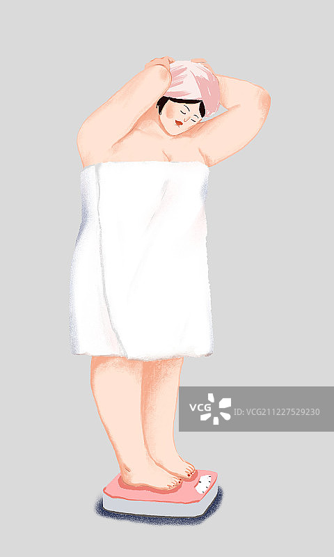 浴室中称体重的丰满女人插画图片素材