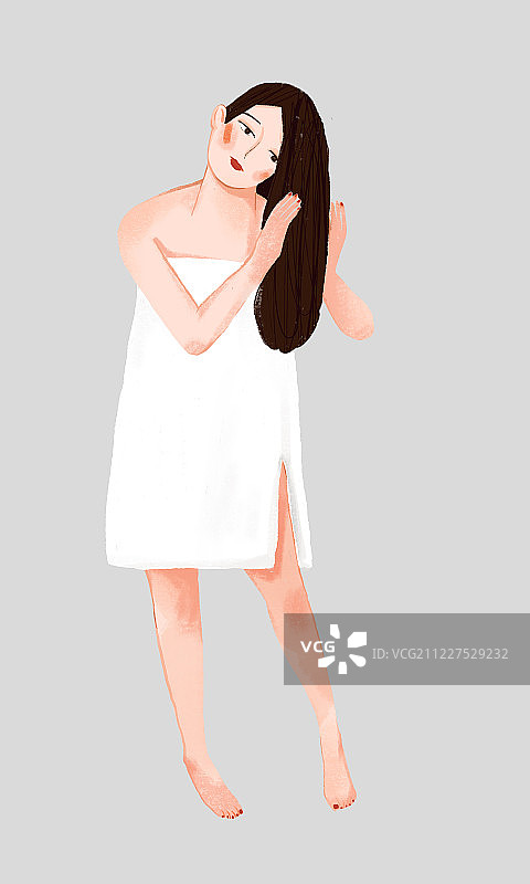 穿浴巾清洁头发的女人插画图片素材