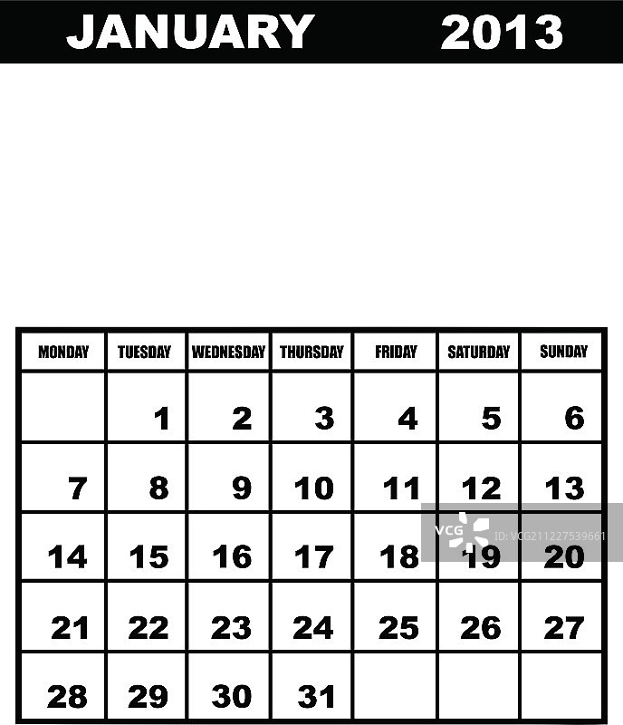 2013年1月日历图片素材