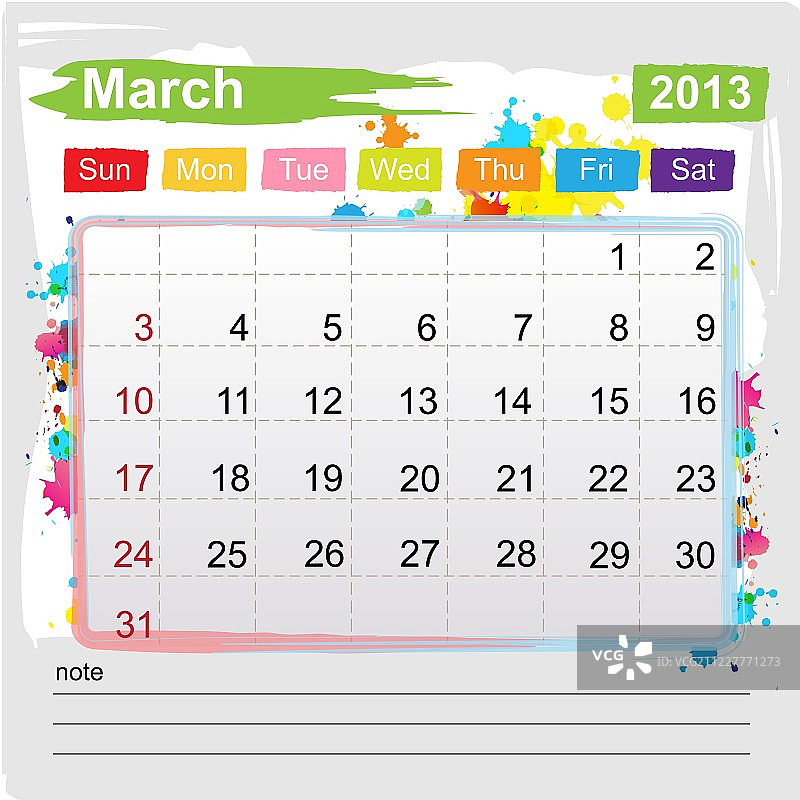 2013年3月日历图片素材