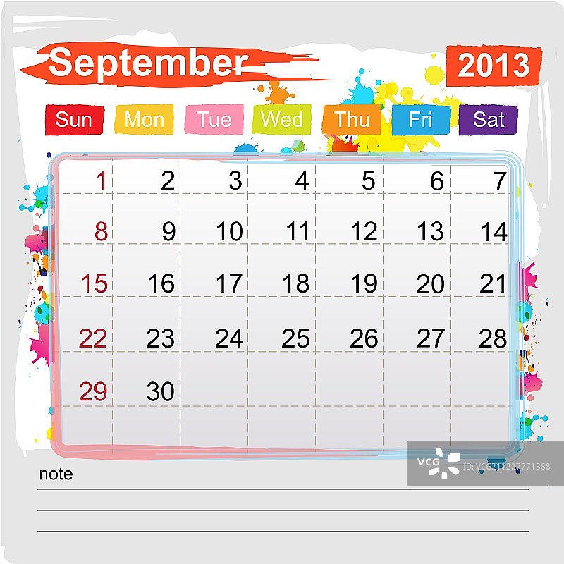 2013年9月日历图片素材