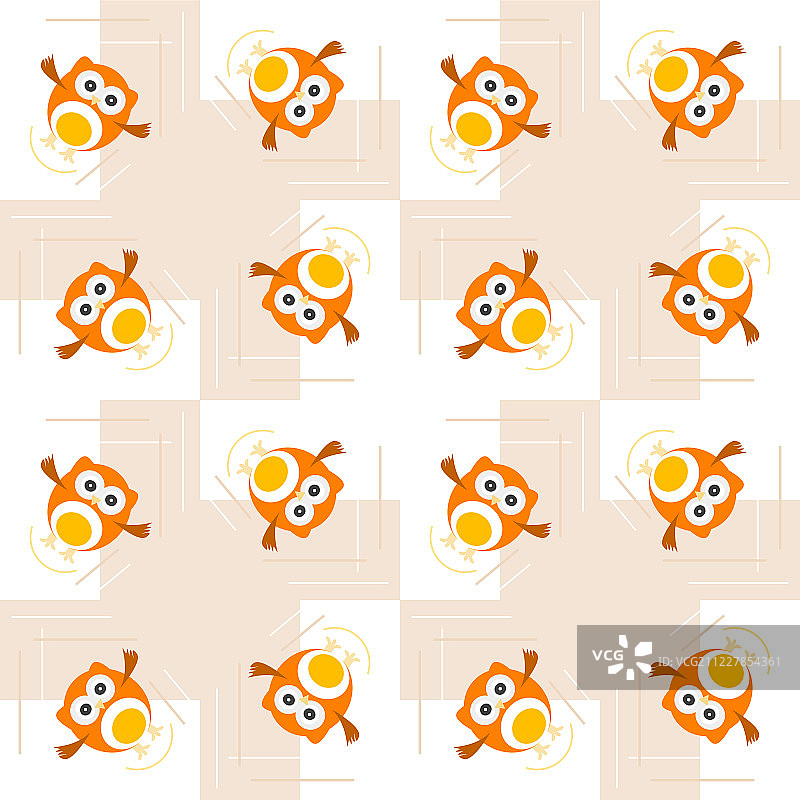 儿童橙色猫头鹰无缝插画图案图片素材