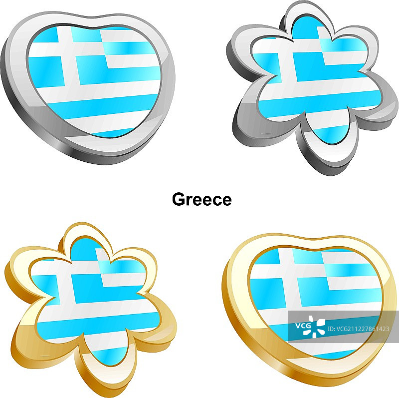 心形和花朵造型的希腊国旗图片素材