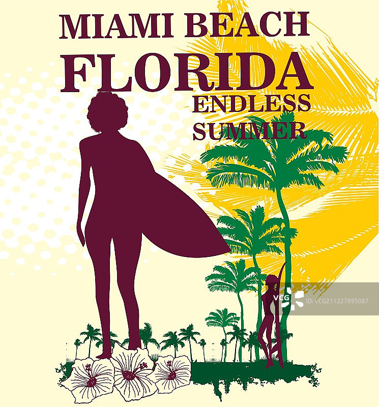 迈阿密海滩无尽夏日矢量艺术图片素材