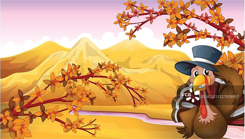 森林里戴着帽子的火鸡图片素材