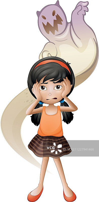 背后有鬼魂的受惊孩子图片素材