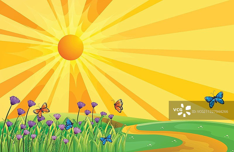 日落与蝴蝶图片素材