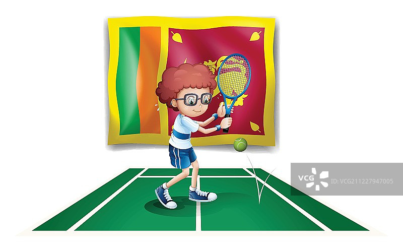 在斯里兰卡国旗前打网球的男孩图片素材