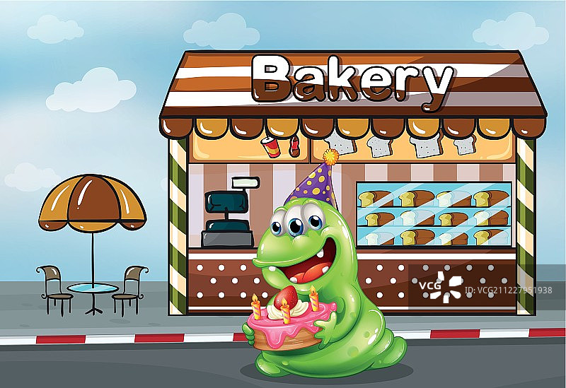 面包店旁的蛋糕怪兽图片素材