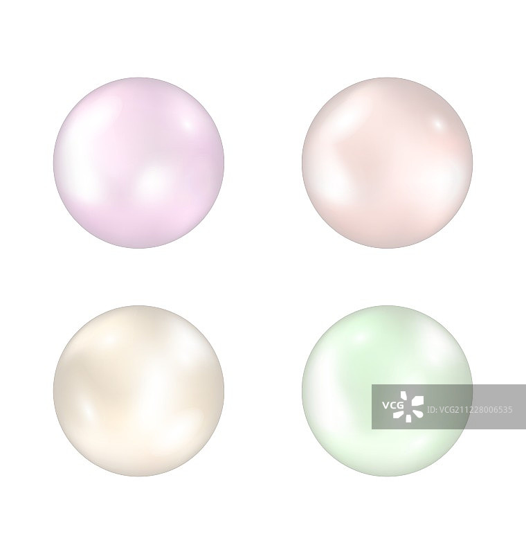 白色背景上彩色珍珠合集图片素材