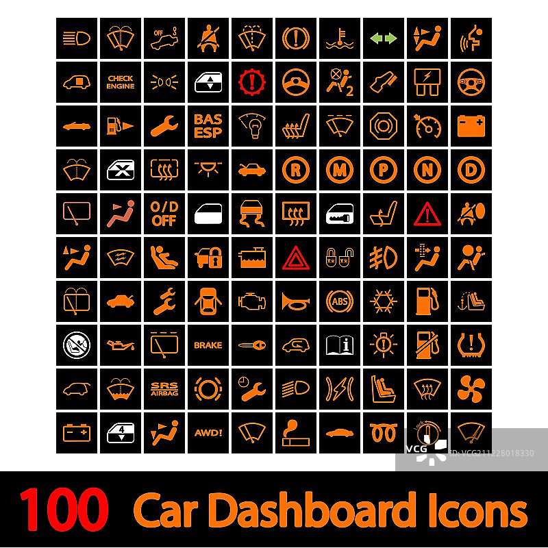 100个汽车仪表盘图标图片素材