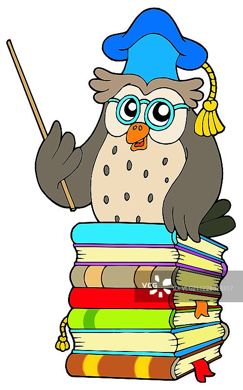 书本上的智慧猫头鹰老师图片素材