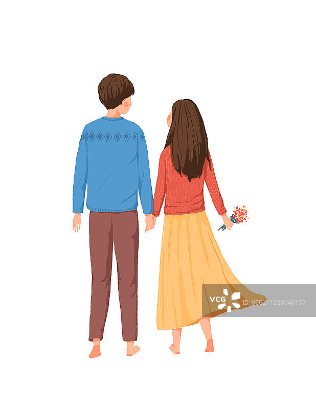 牵手的情侣插画人物图素图片素材