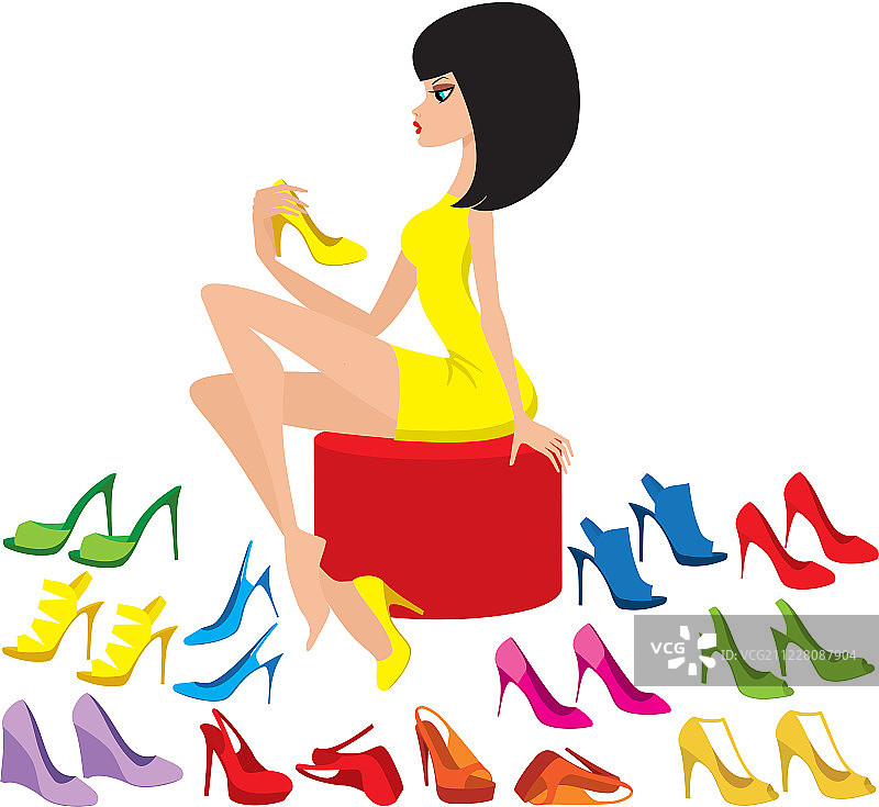 年轻女子试穿鞋子图片素材