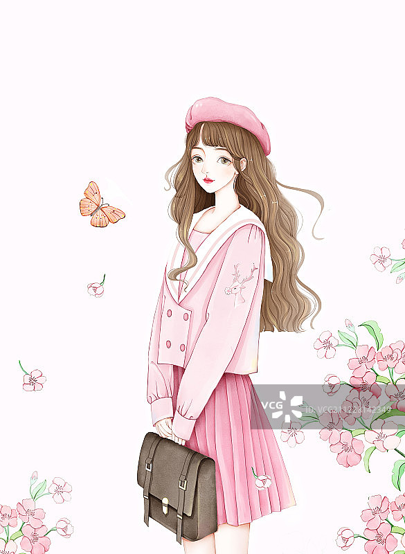 粉红色校服少女图片素材