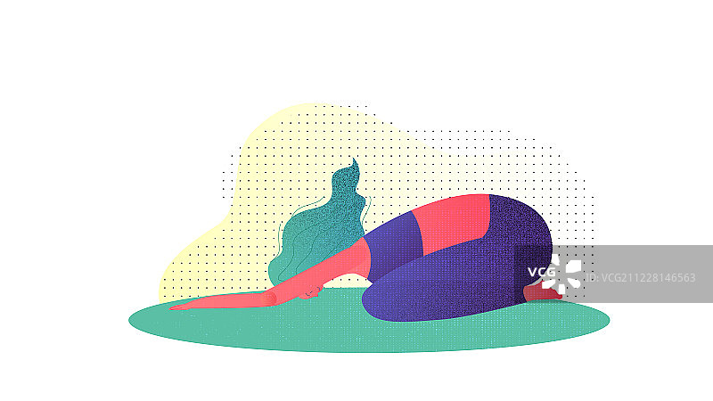 瑜伽动作示意扁平插画女生版婴儿式图片素材