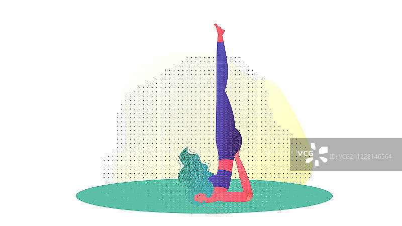 瑜伽动作示意扁平插画女生版肩倒立图片素材