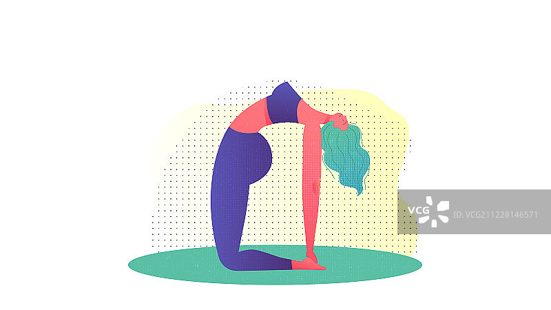 瑜伽动作示意扁平插画女生版骆驼式图片素材