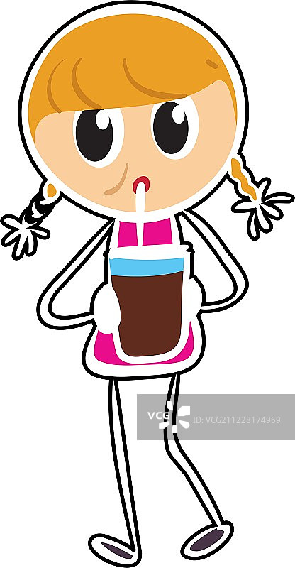 女孩喝巧克力饮料的素描图片素材