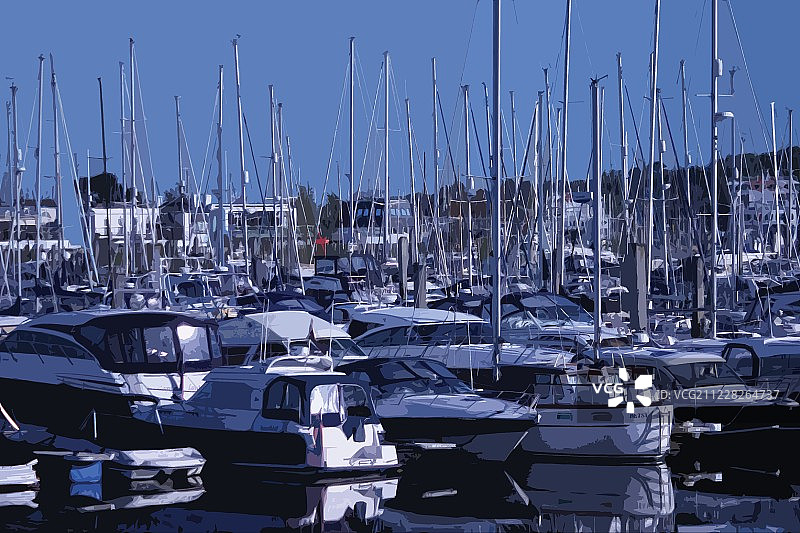 停泊在莱明顿码头的帆船和动力艇图片素材