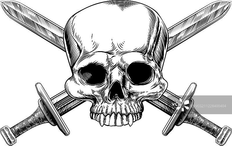 骷髅和交叉剑木刻图片素材