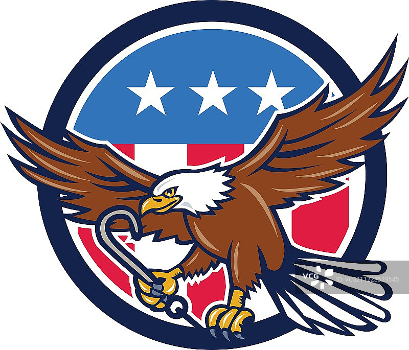 抓住拖车钩的美国鹰，美国国旗复古圆圈图片素材