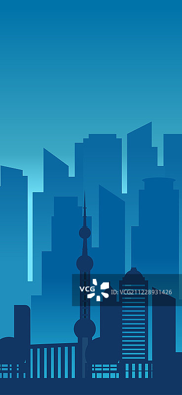 上海东方明珠建筑群矢量剪影——城市建筑插画图片素材